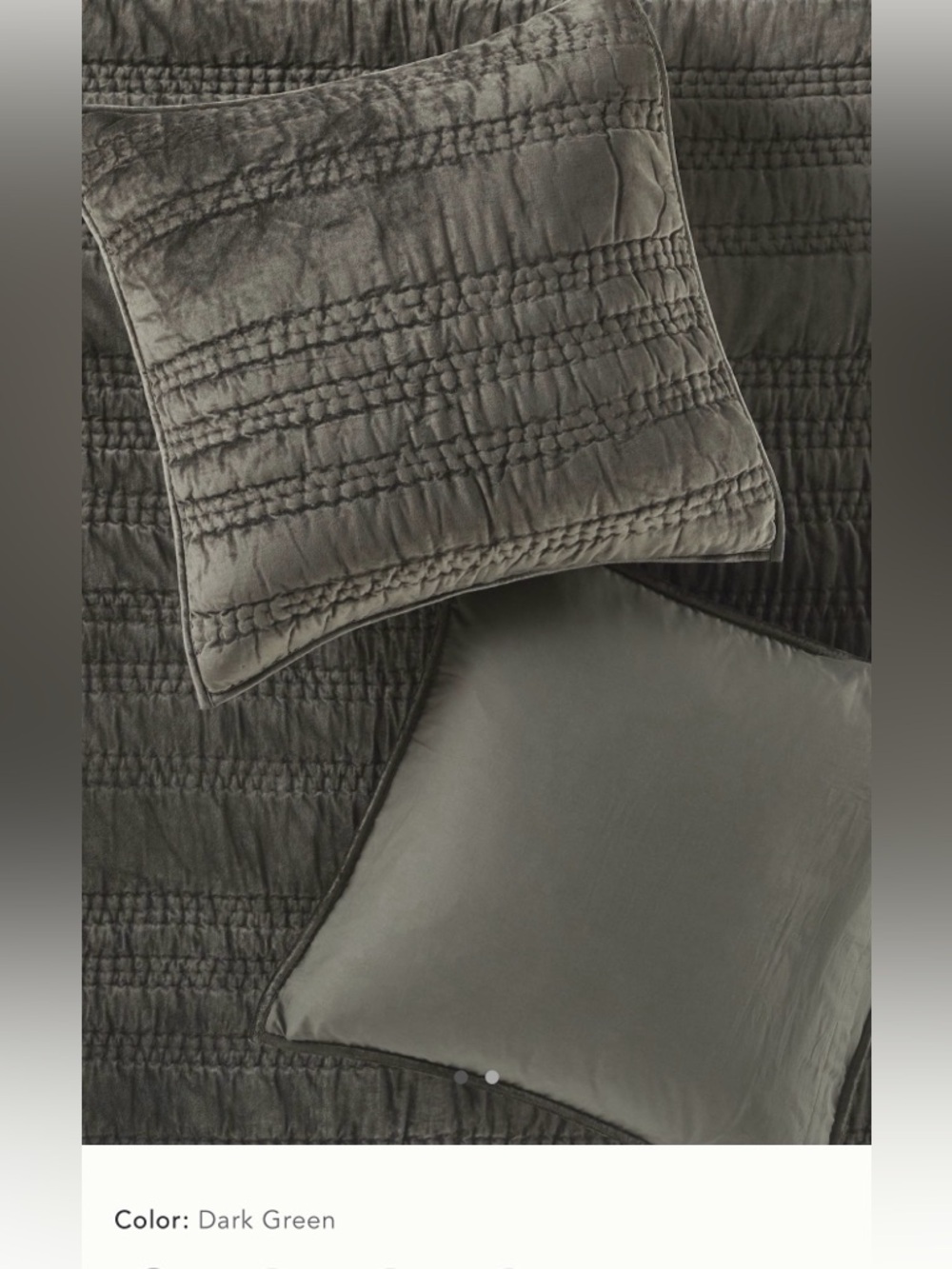 New Anthropologie lustered velvet alastair euro sham cover dark green gray